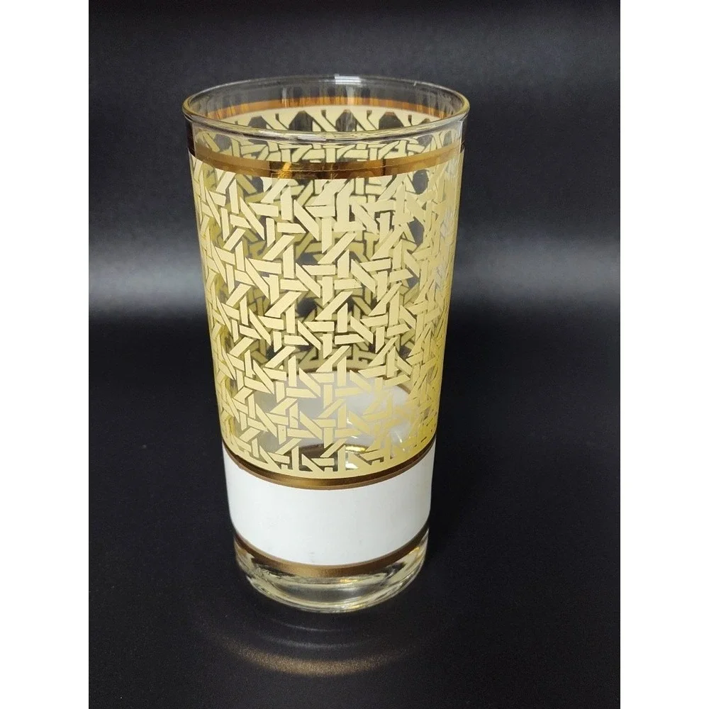 George Briard highball glass retro basketweave barware 70's MCM yellow vintage
